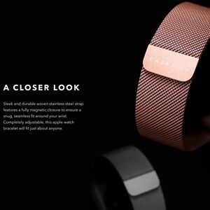 Rose Gold Mesh Apple Watch band.